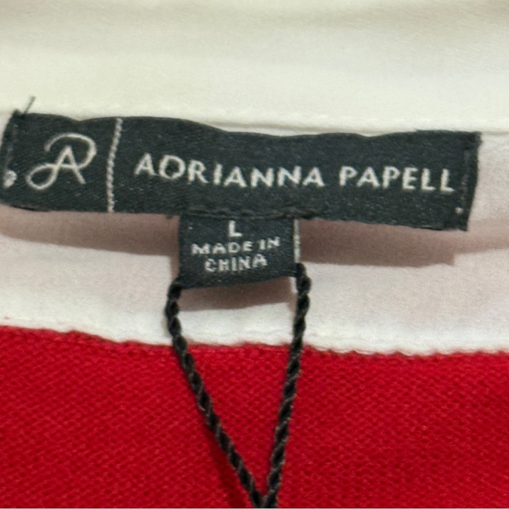 Adrianna Papell Red V-Neck Layered Sweater with White Shirt Detail - Picture 8 of 9